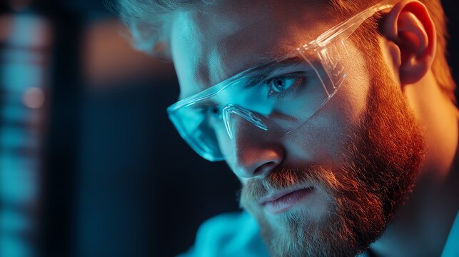 Chemist using a laser spectrometer to analyze the atomic composition of an experimental material