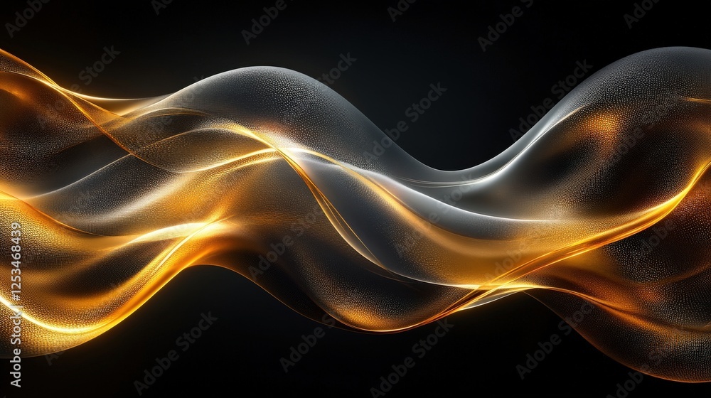 Poster abstract fluid wave of light in shimmering gold and black colors creating a dynamic composition