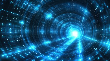 Obraz premium Abstract blue tunnel with glowing lights and hexagonal patterns in futuristic design