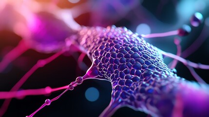 Conceptual visualization of nanomedicine particles navigating through human cells under a hightech microscope