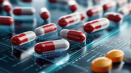 Conceptual visualization of synthetic biology merging organic and digital pharmaceutical technology