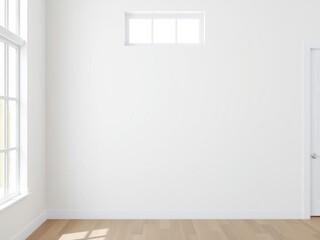 Minimalist white room with a textured wall and a large window, window, space