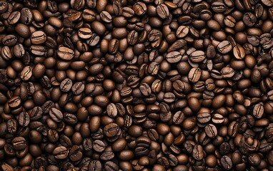 Vibrant close up of high quality roasted coffee beans with glossy textures ideal for coffee themes and branding