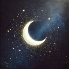 Obraz premium Glowing Crescent Moon in Deep Blue Canvas