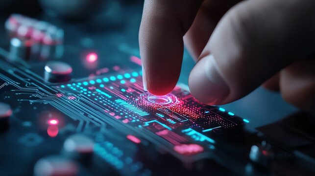 Detailed view of a scientist using a microfluidic chip to study new drug interactions in a hightech lab - Powered by Adobe