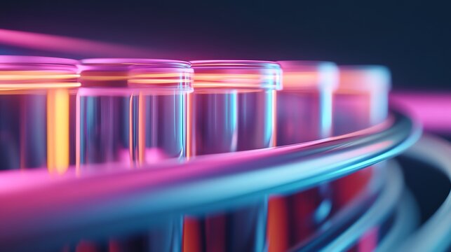 Hightech laboratory with glowing liquidfilled test tubes representing pharmaceutical innovation