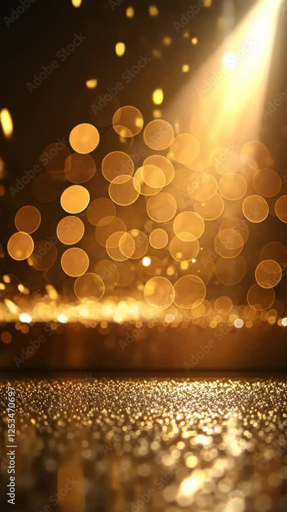 Poster a bright yellow light shines on a gold background. the light is scattered in many directions. the ba
