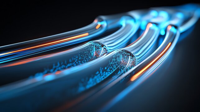 Microfluidic chip with glowing liquids flowing through tiny channels, symbolizing advanced biochemical analysis