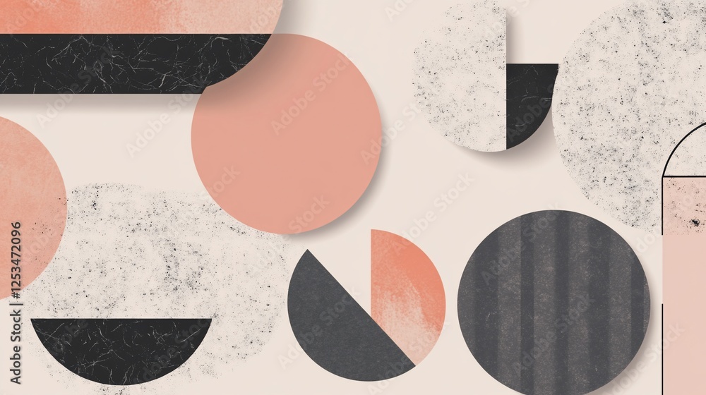 Poster abstract geometric shapes in a modern design featuring circles, half circles and rectangle forms