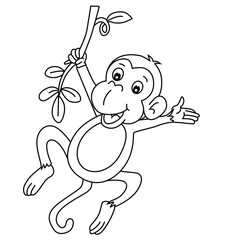 Cute cartoon hand drawn vector funny monkey coloring page.