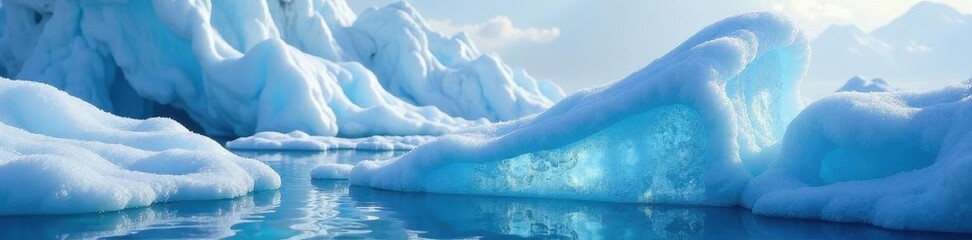Fototapeta premium Sculptural ice formations, glistening surface, winter landscape, ice crystals, winter