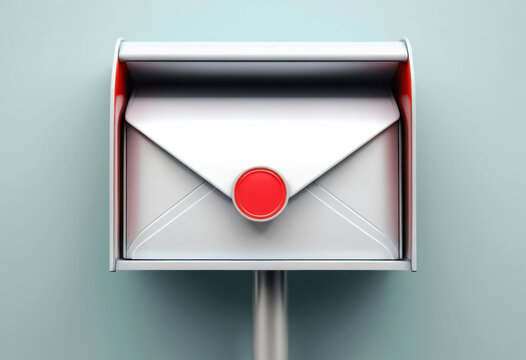 Concepto creativo de notificaci&oacute;n por correo electr&oacute;nico representado por un buz&oacute;n con un punto rojo digital que muestra un nuevo mensaje en su interior
