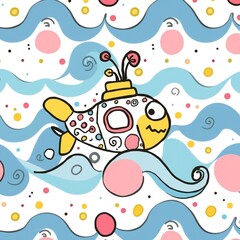 Abstract Doodle Submarine Embarks on Colorful Oceanic Adventure