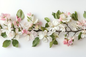 Obraz premium Spring apple blossom branch on white background