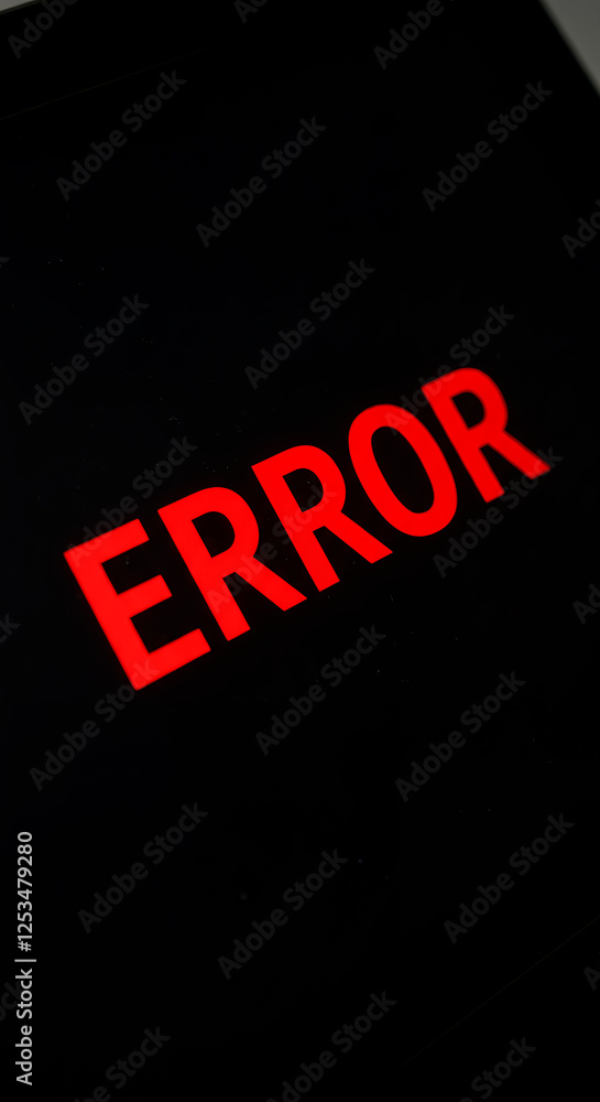 Poster error: a glitch in the system? red text on black background. system fail, error message, computer fa