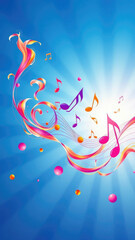 Fototapeta premium A stylized representation of musical notes as swirling shapes in different colors against a bright and airy background , musical notes, creative vision, swirling shapes, psychedelic colors