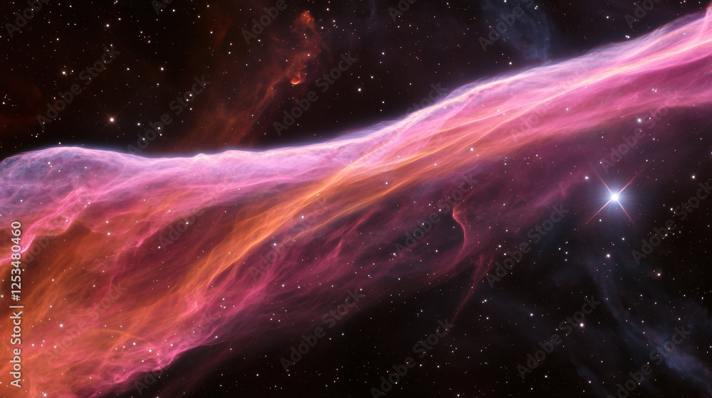 Poster stunning close up of nebula displaying brilliant colors and intricate patterns, showcasing beauty of
