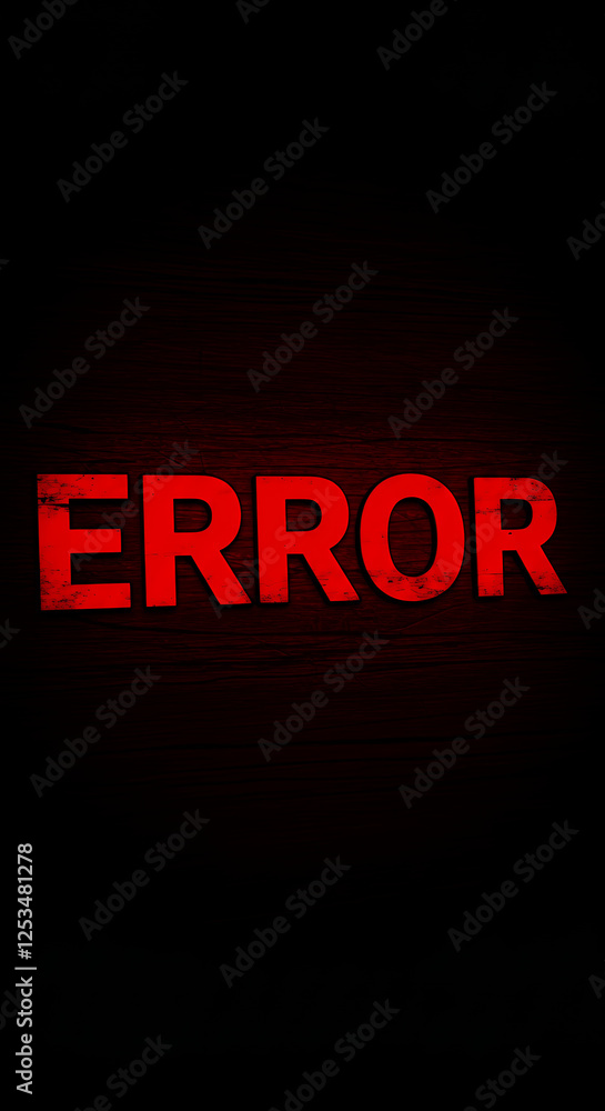 Poster ** error message alert: red text on dark wood background - system failure, digital glitch, warning s