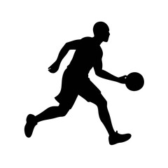 Silhouette of a basketball player dribbling the ball during a fast break
