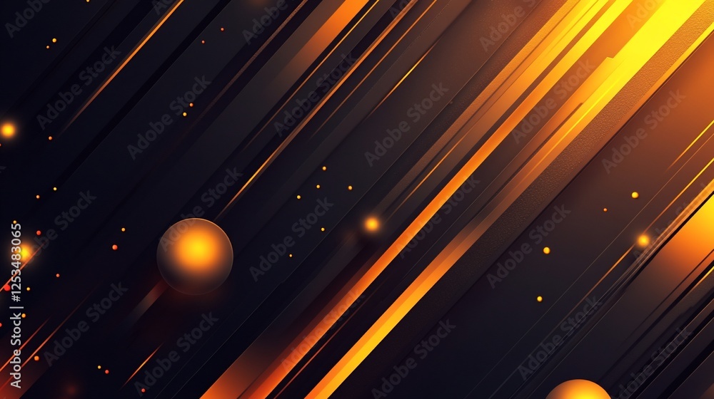 Poster abstract futuristic background with glowing orange lines and spheres creating a dynamic and modern d