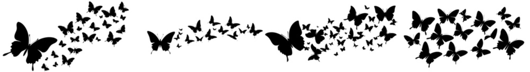 Butterflies' flying black silhouettes, a modern design element