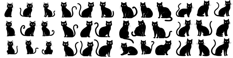 A collection of black cat silhouettes for the Halloween theme