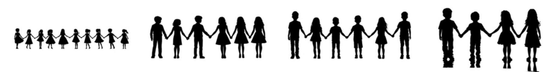 modern children playing with silhouettes of black friendsisolated black silhouette friends with modern childrenmodern children in the presence of isolated black friends as silhouettesblack silhouette