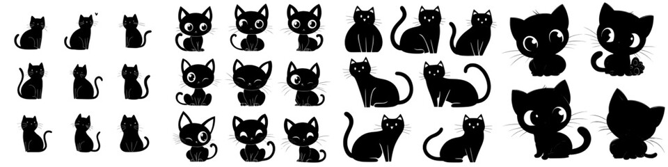 Cat silhouette collection featuring a playful cat set in modern black