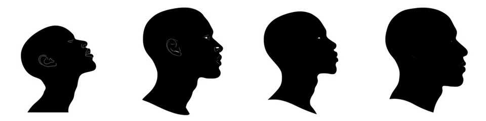 A side view silhouette of a black man in modern clip art