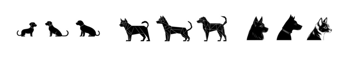 Dog and cat black profile silhouette set