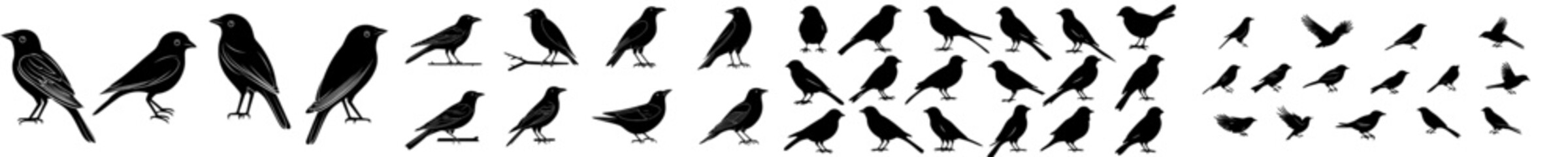 A collection featuring silhouettes of black birds