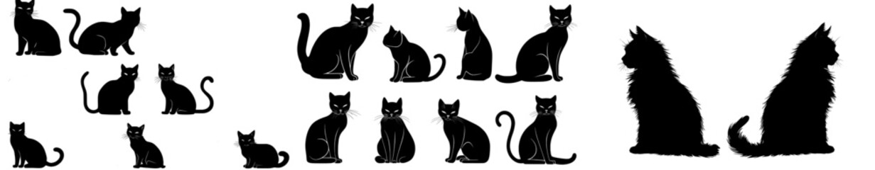 Modern illustration featuring black cat silhouettes, suitable for an animal stickers set that is extensive in size