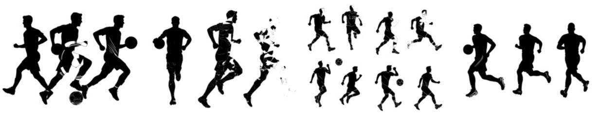A large collection of male basketball player silhouettes, along with athletes in various running poses. The images capture scenes of basketball, athletics, running, cross-country, sprinting, and