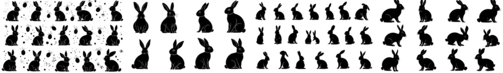 Easter bunny silhouettes, rabbit clip art set, isolated decorative elements for the holidays