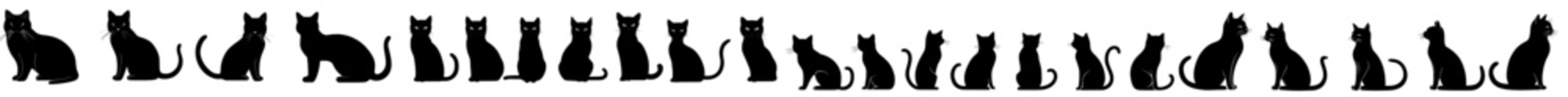 A modern silhouette of a seated cat, isolated on a white background, appears cute and cuddly