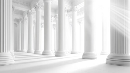 Obraz premium Sunlit classical white columns interior.