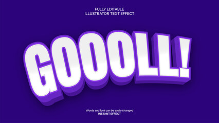 Editable GOOOLL! 3D Vector Text Effect with Bold Purple Shadows, Perfect for Sports-Themed Typography, Branding, and Energetic Graphic Design