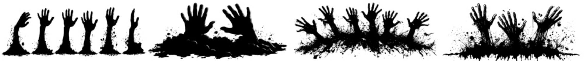 A modern, black-filled illustration silhouette of a zombie hand
