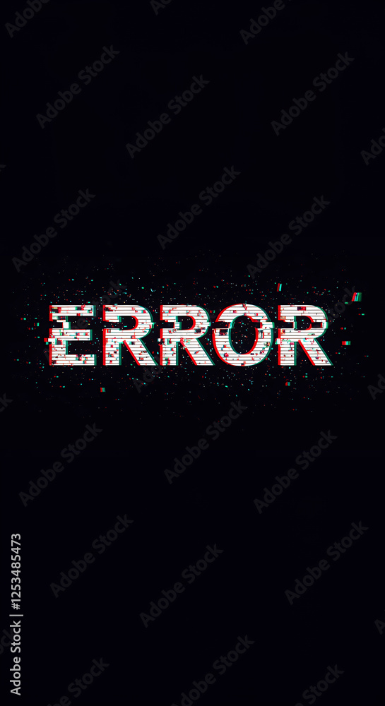 Poster glitch error: digital failure aesthetic - broken technology, coding bug, system malfunction, cyberpu