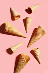 Ice cream cones on pink