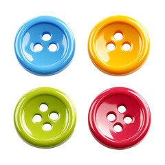 four different colored buttons on a white surface