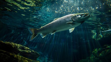 Fototapeta premium HighSpeed Performance of a Salmon Fish Swimming in a Water Tank Power and Precision in Motion