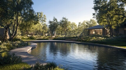 Serene Lakeside Retreat: Modern Architecture in a Lush Green Landscape