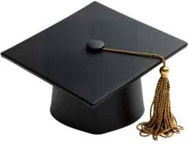 Elegant 3D Black Graduation Cap with Gold Accents and Tassel on White Background