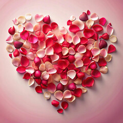 A heart shape made of scattered rose petals, symbolizing romance