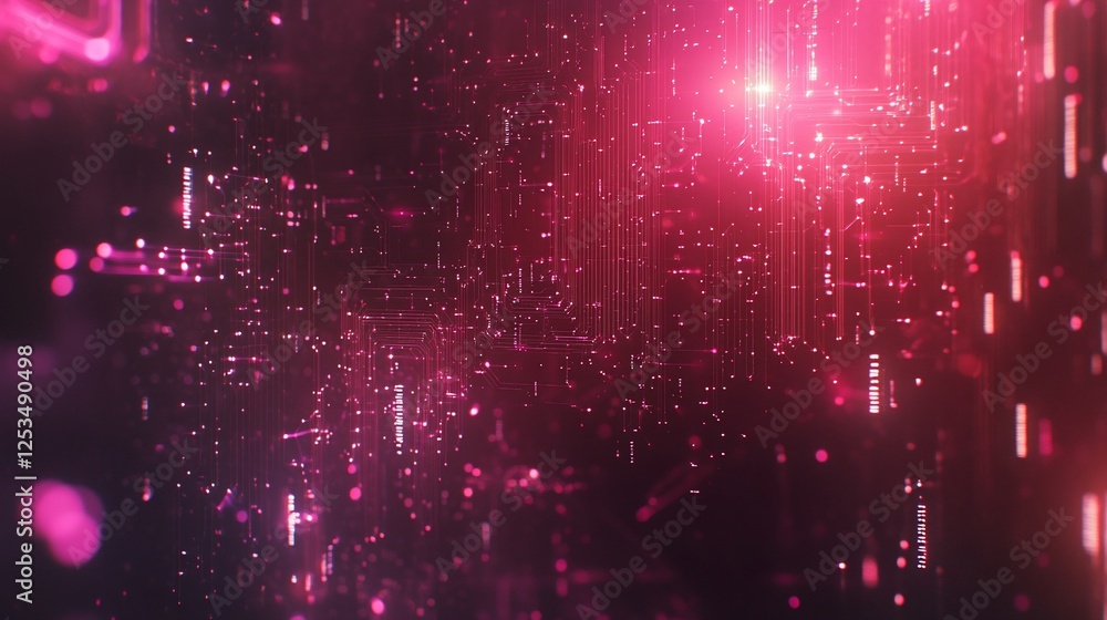 Poster abstract digital red technology background with glowing lines and bokeh effects