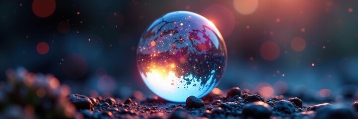 Iridescent rainbow trapped within a delicate crystal orb, iridescent, mystic, shimmering