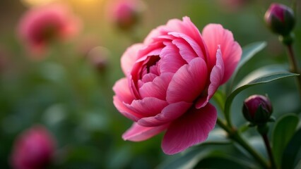 Exquisite Pink Peony Bloom: A close-up of Floral Elegance in Nature