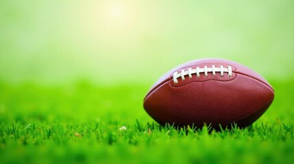 A lone pigskin rests on a vibrant green field, ready for the upcoming game, promising an exhilarating competition and a thrilling experience for all.
