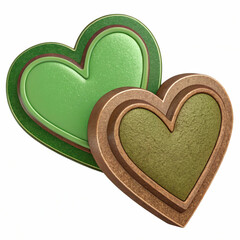 A 3D-rendered green and brown hearts icon, isolated